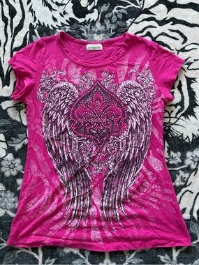 015 - WOMENS Y2K CALIFORNIA GIRLZ AFFLICTION STYLE ANGEL WINGS T SHIRT